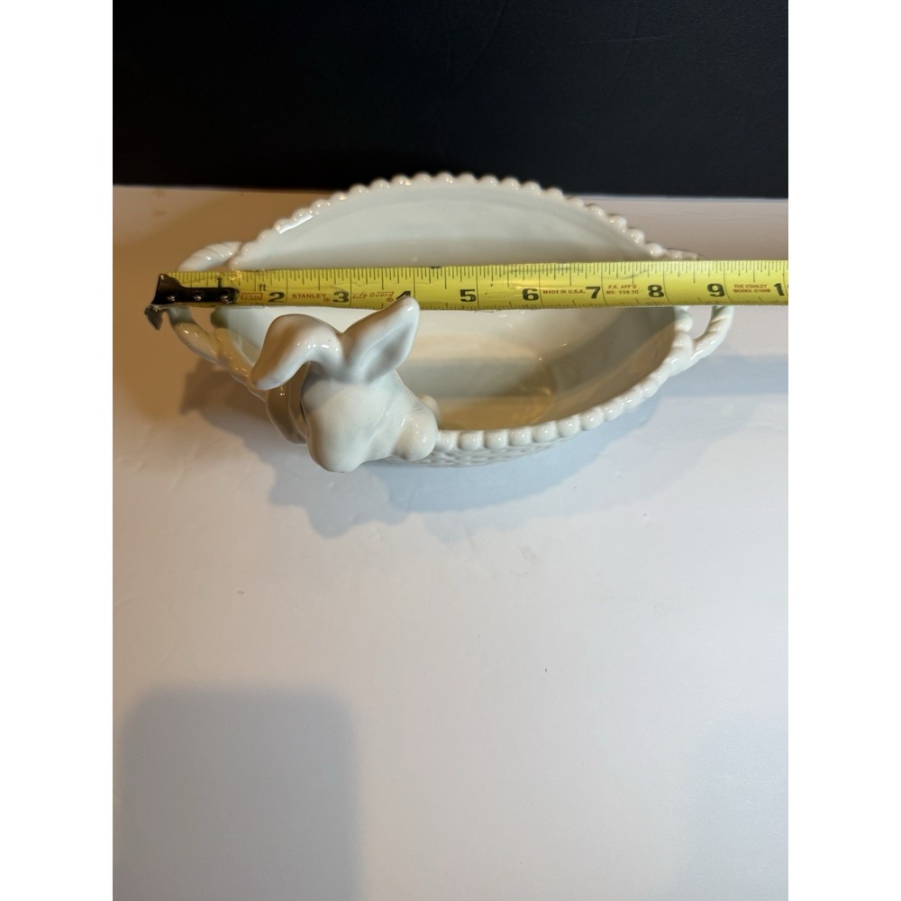 Pottery Barn Easter Bunny Candy Dish Basket Serve Bowl Ceramic Figural Rabbit - Picture 4 of 7